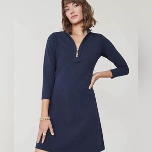 SPARTINA 449 Nora 1/4 Zip Long Sleeve Dress XS Navy Blue